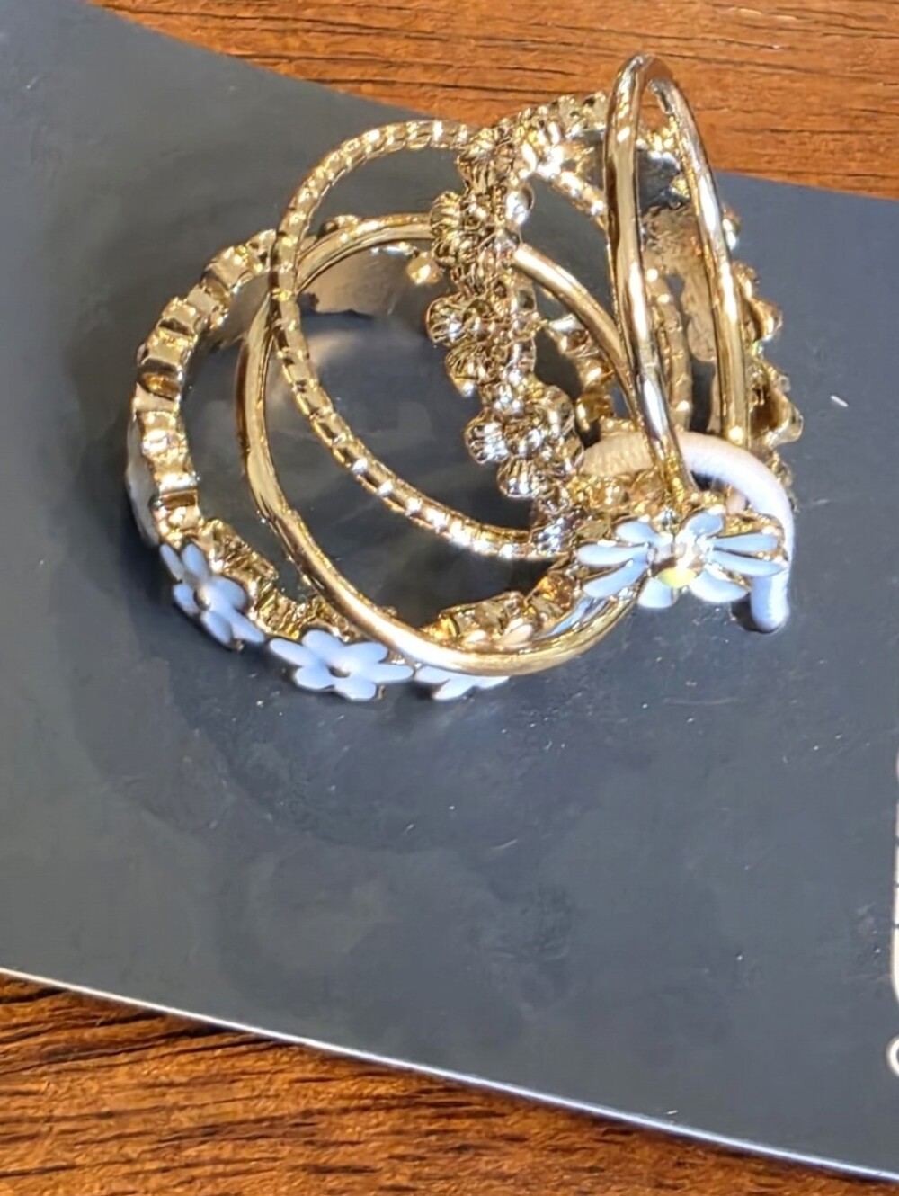 NWT 3 Stacking Ring Sets. Gold Daisey Foral & Mock Opal Silver. All Size 8 - Picture 5 of 6